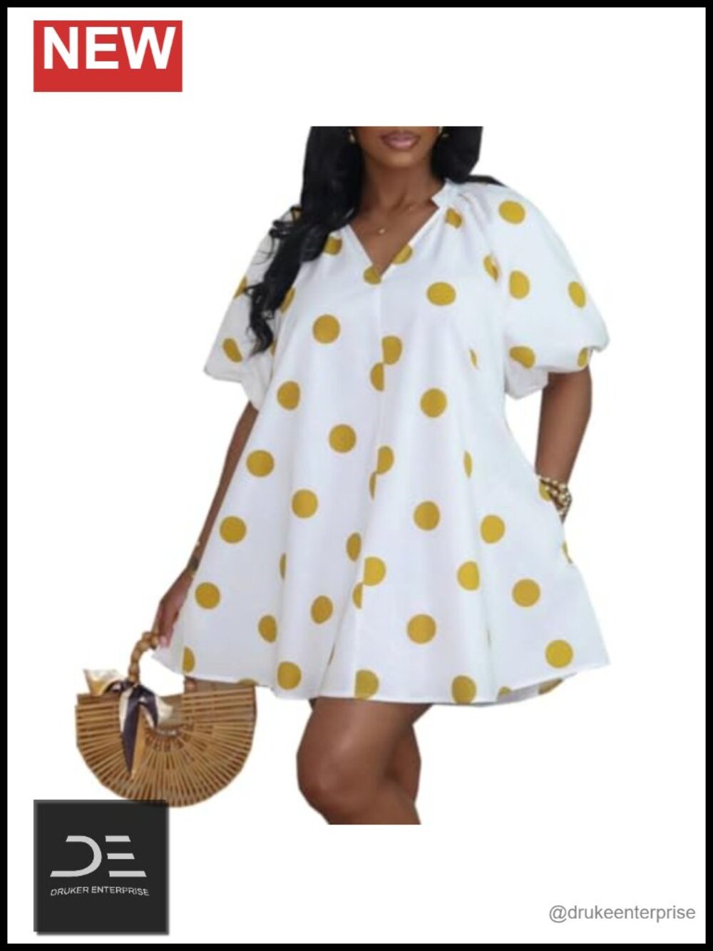 Women Puff Sleeve Shift Dress Tunic A-Line Babydoll Sundress